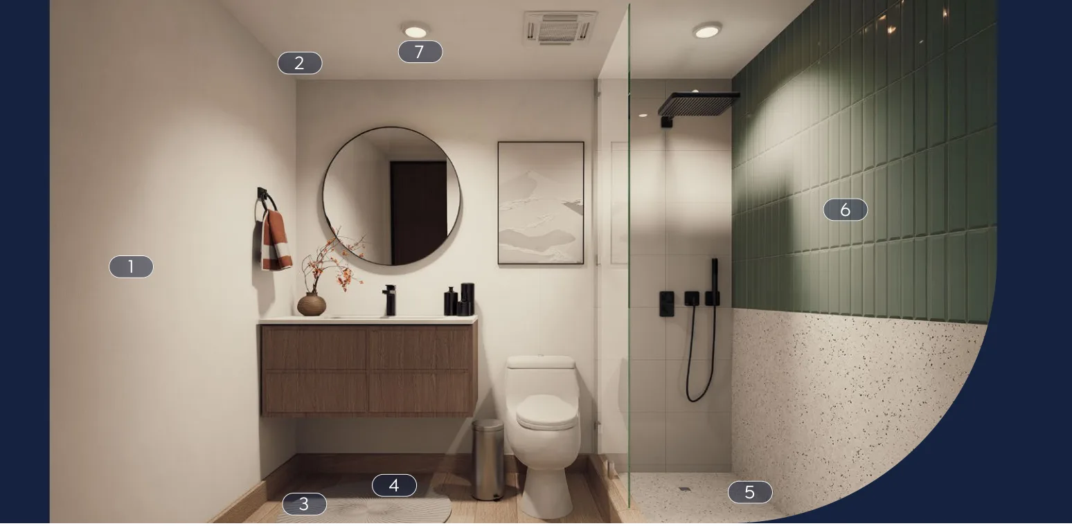Baño con la numeración de acabados