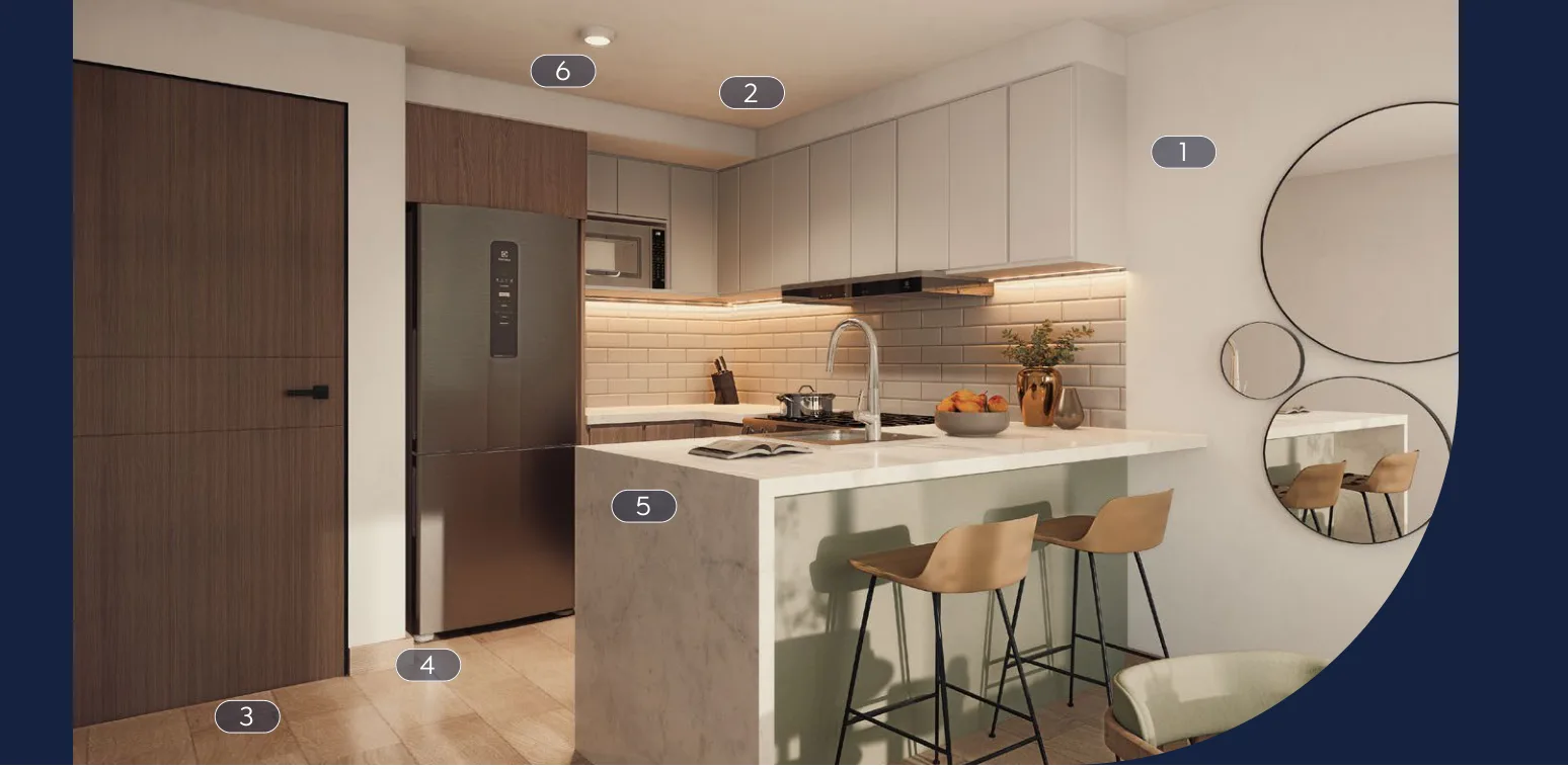 Cocina con la numeración de acabados