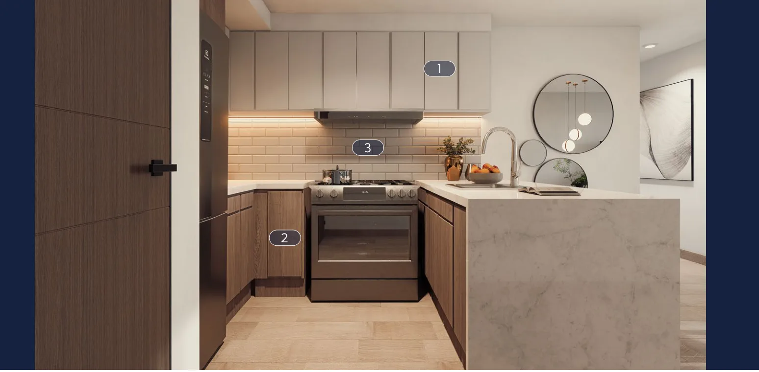 Muebles de cocina con la numeración de acabados